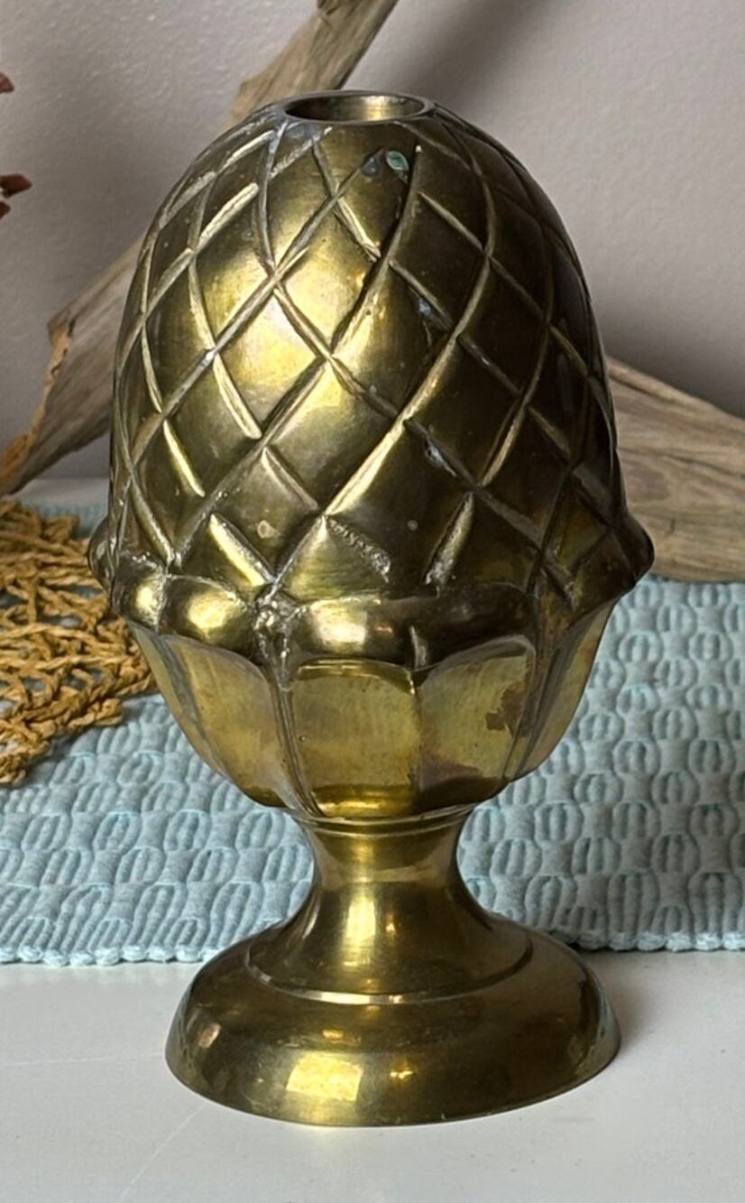 Vintage 1970's Brass Artichoke Candle Holder 7" Made in India Pedestal Decor
